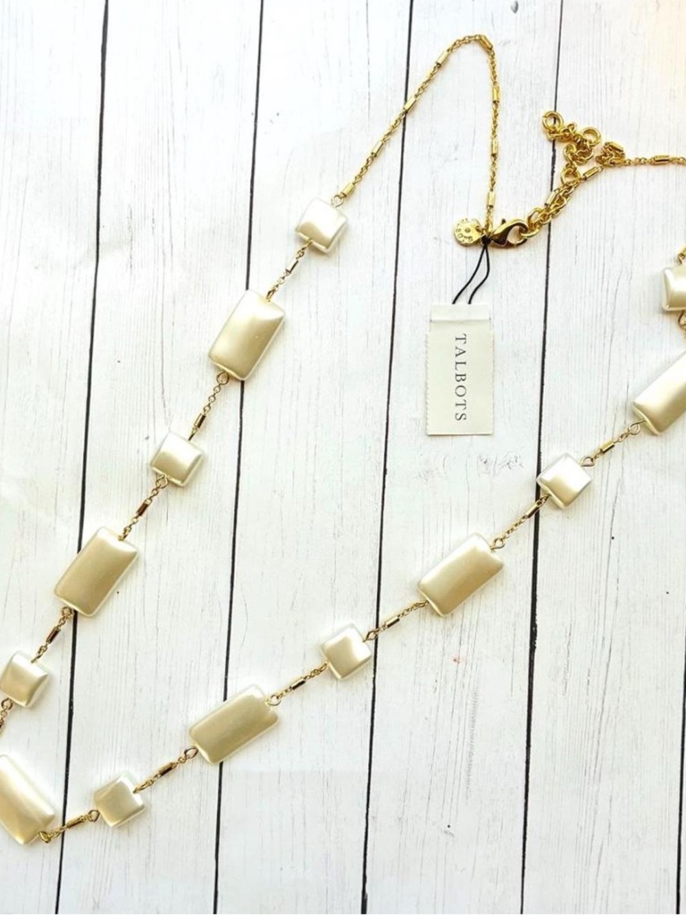 Talbots Gold Chain Necklace with Cream Rectangular Stations